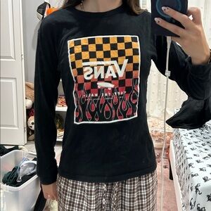 Vans Black Tee with Checkered Flame Graphic